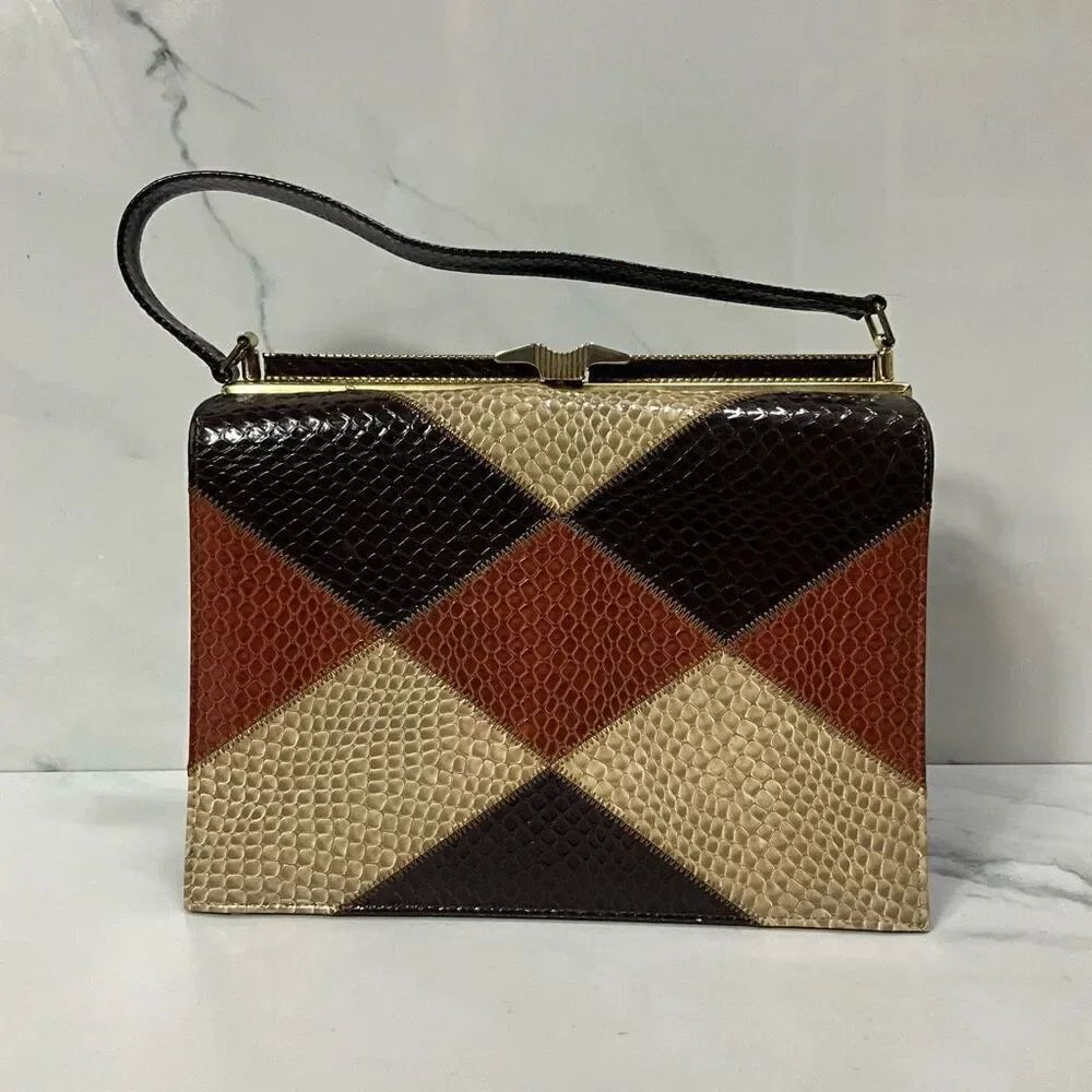 VINTAGE 60’s Leather Faux Snakeskin An Air Step Handbag